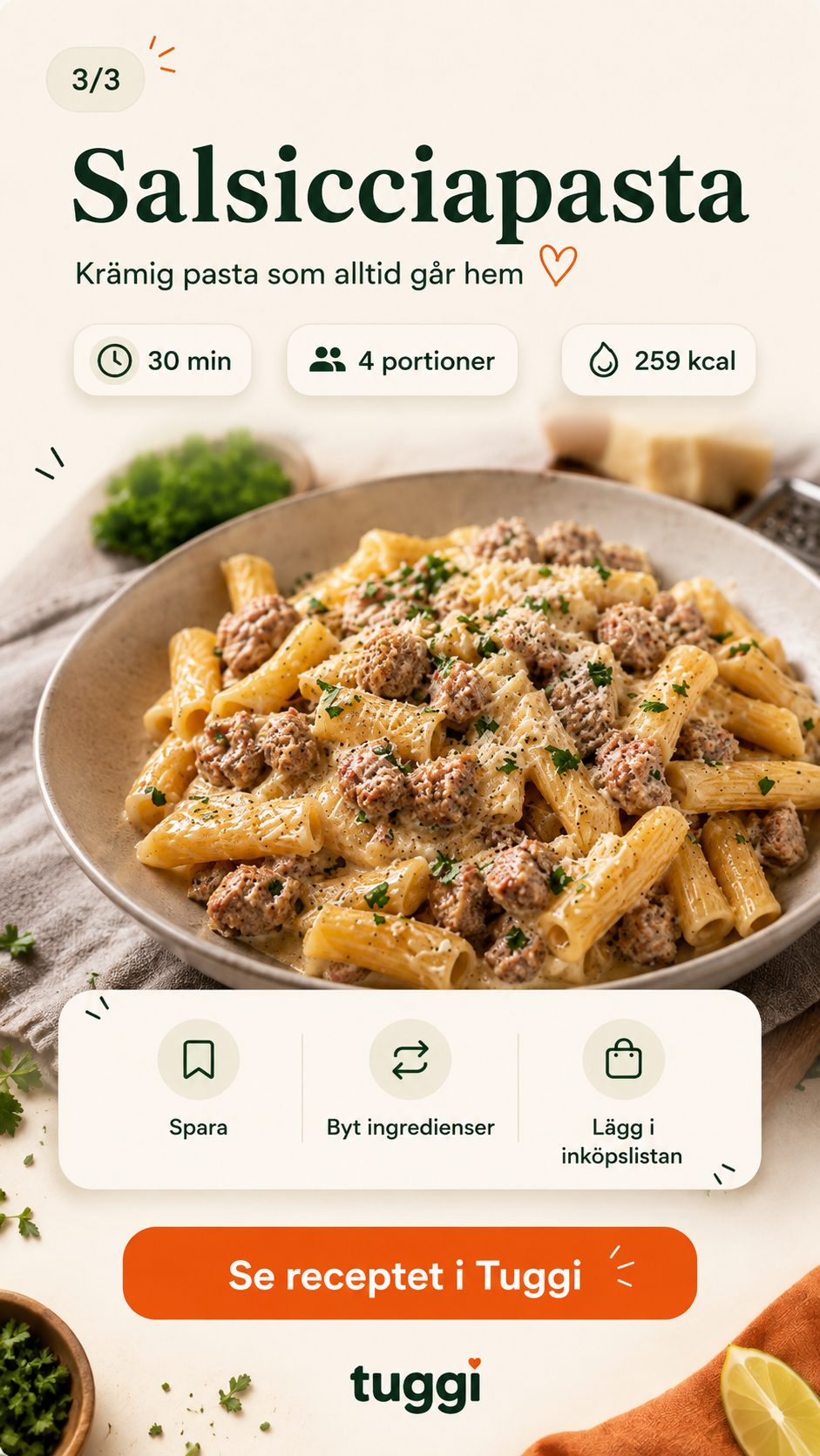 Salsicciapasta – öppna receptet i Tuggi